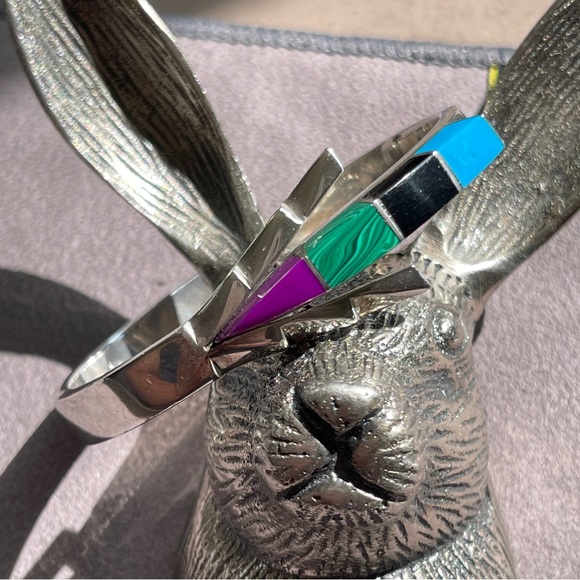 Vintage Taxco Multi-stone Hinged Sterling Silver Bracelet 36.70 grams - Picture 3 of 9